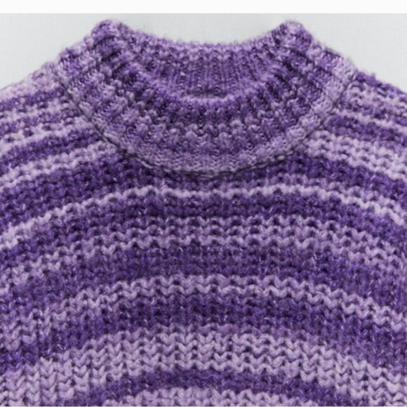 ZARA | Striped Crewneck Sweater Purple sz M - Picture 4 of 8